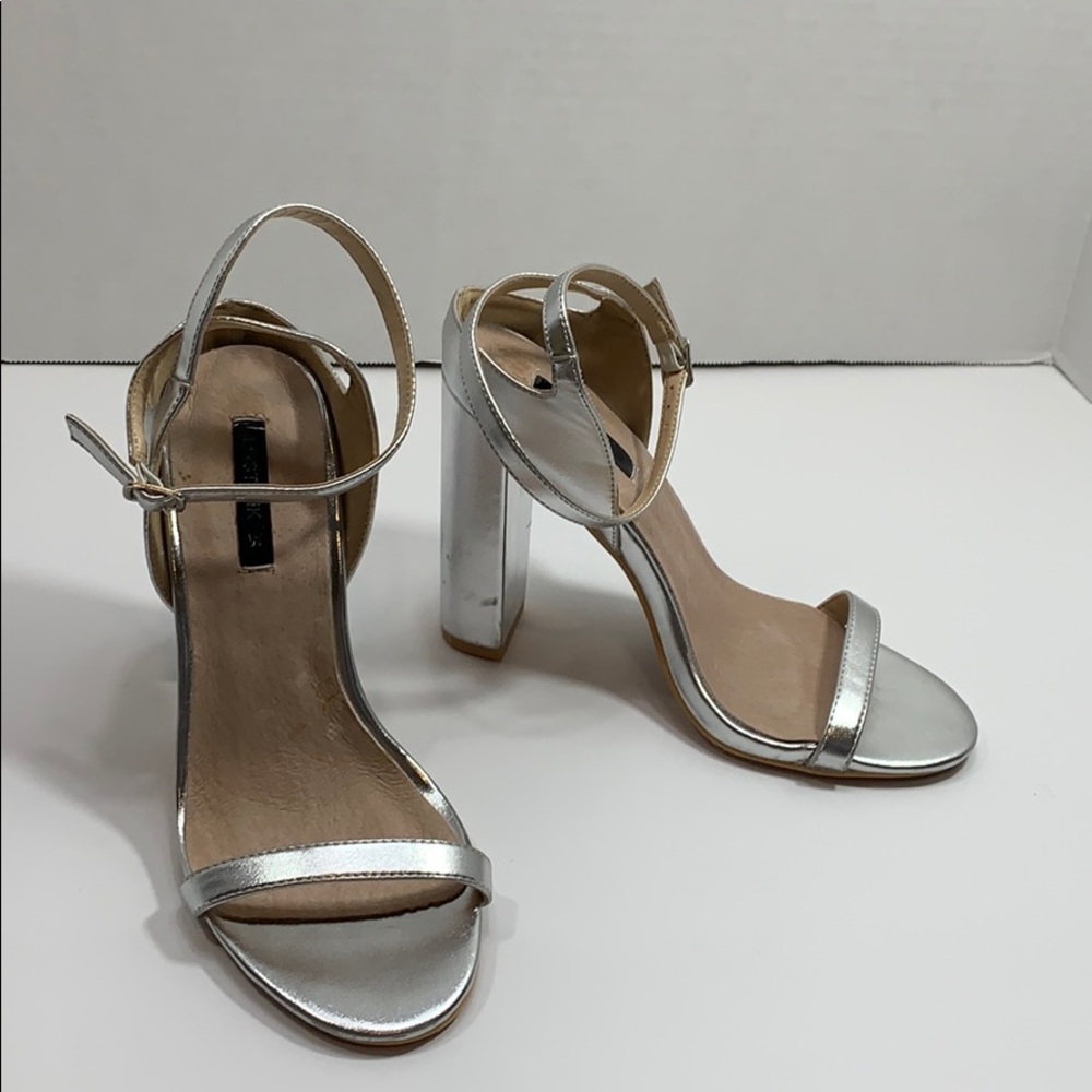ASOS Lost Ink silver block heels size 38